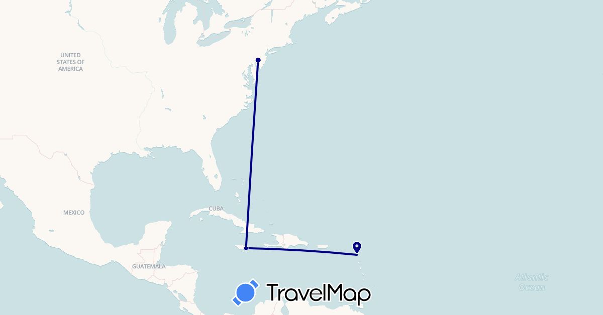 TravelMap itinerary: driving in Antigua and Barbuda, Jamaica, United States (North America)